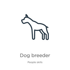 Dog breeder icon. Thin linear dog breeder outline icon isolated on white background from people skills collection. Line vector sign, symbol for web and mobile