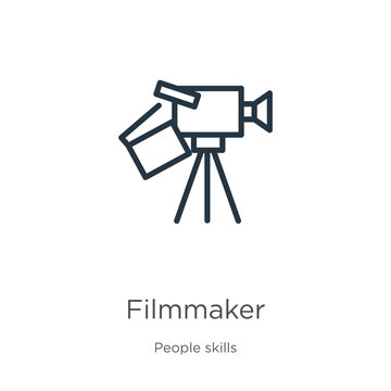 Filmmaker icon. Thin linear filmmaker outline icon isolated on white background from people skills collection. Line vector sign, symbol for web and mobile