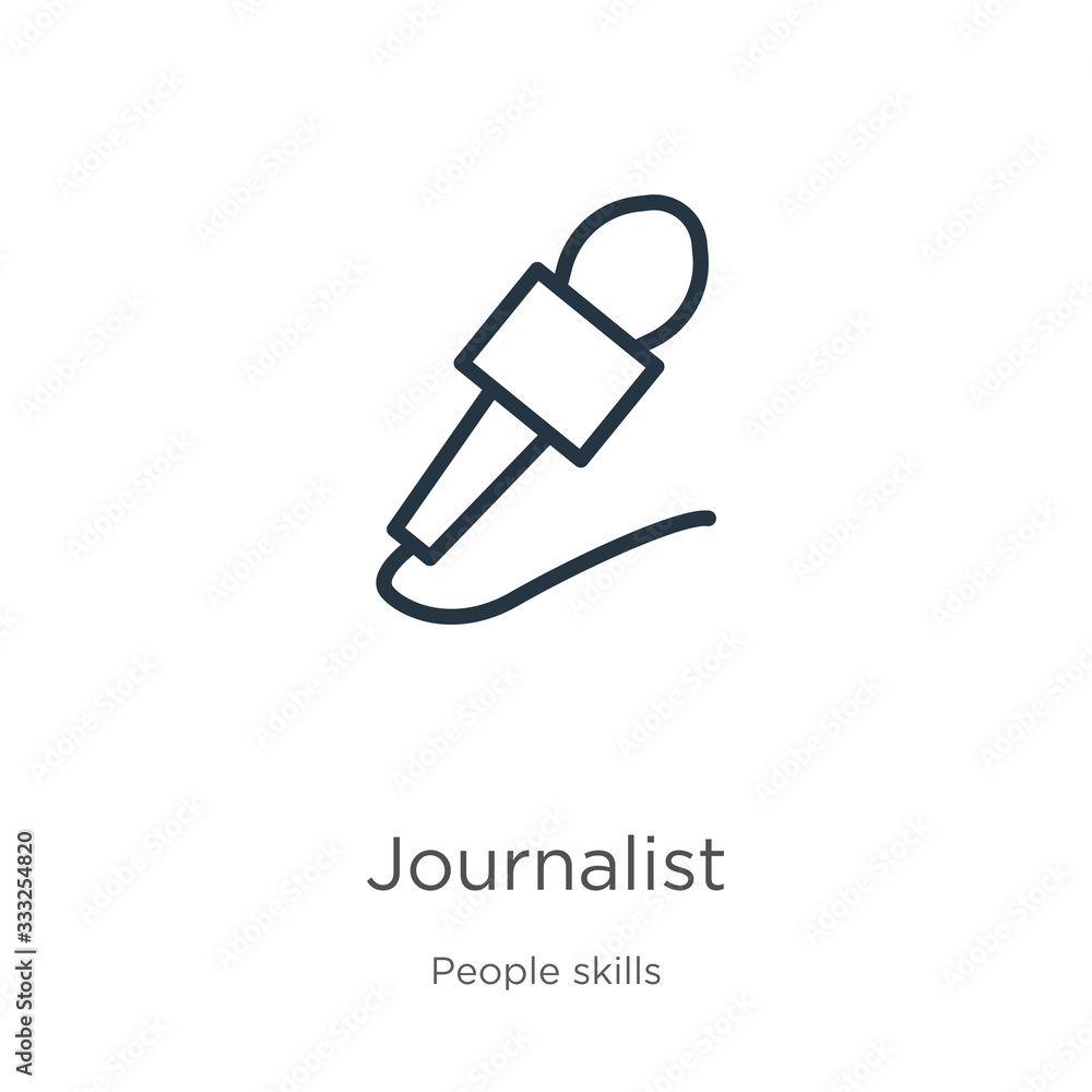Poster journalist icon. thin linear journalist outline icon isolated on white background from people skills