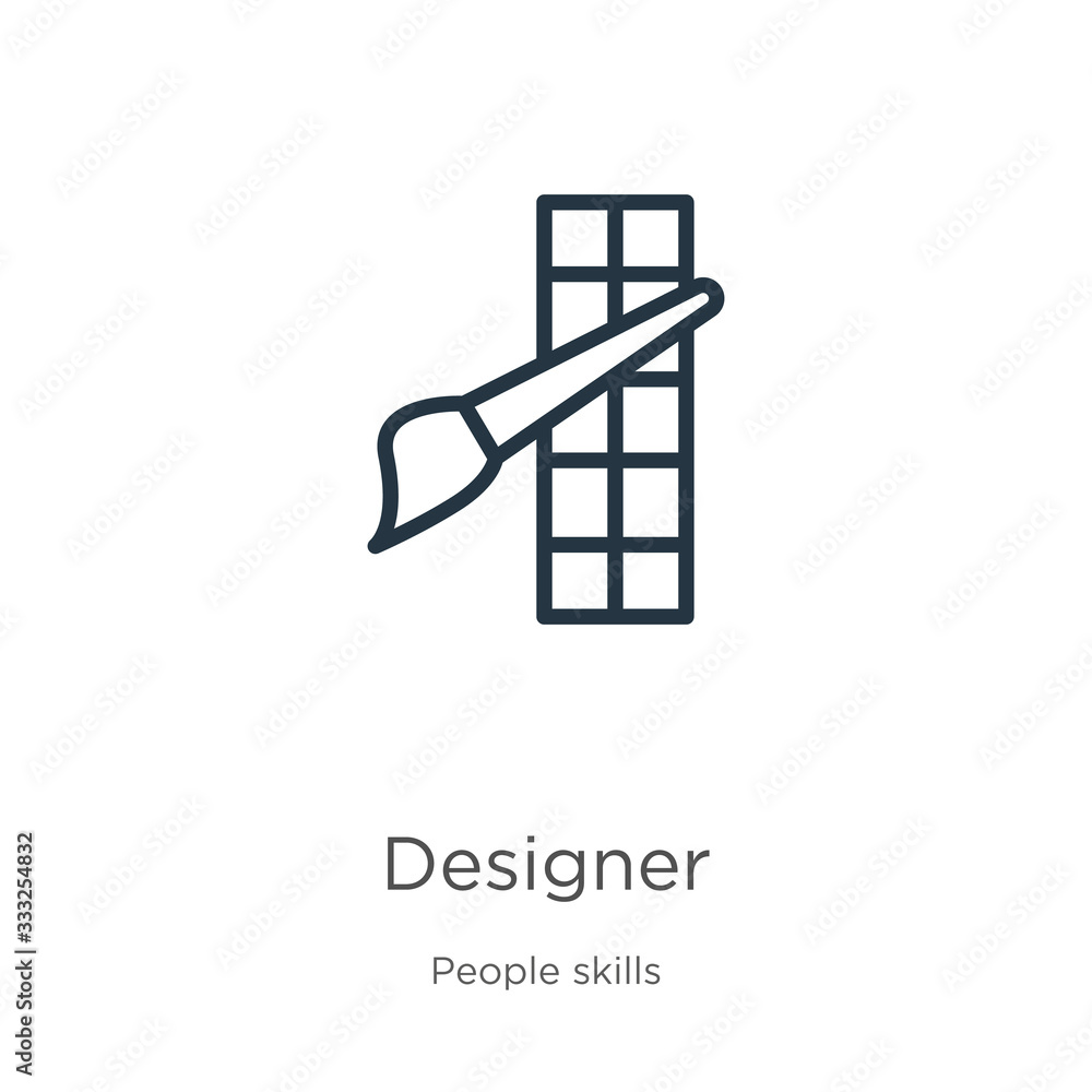 Poster designer icon. thin linear designer outline icon isolated on white background from people skills col