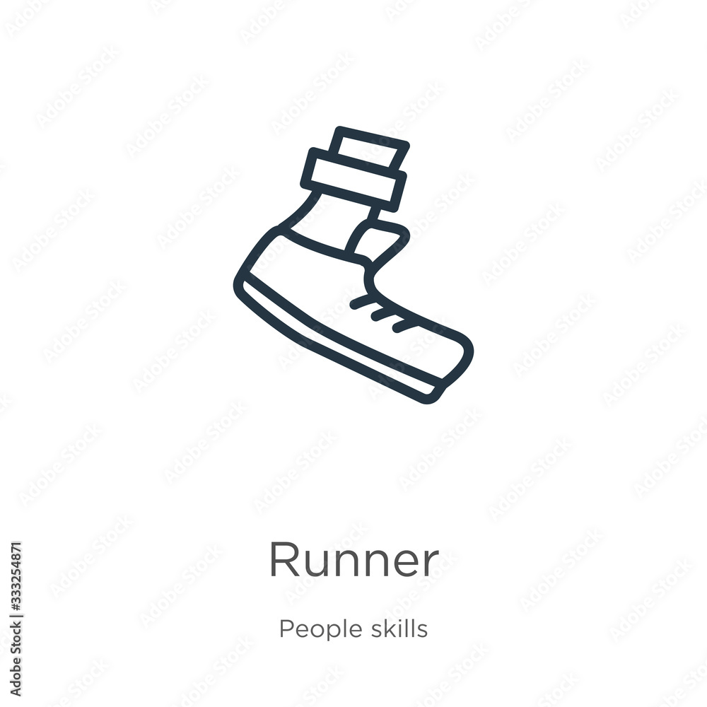 Poster runner icon. thin linear runner outline icon isolated on white background from people skills collect
