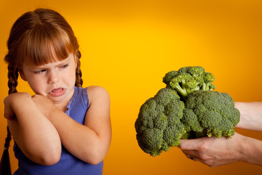 Little Girl Afraid Of Broccoli, Healthy Eating, Food, Nutrition