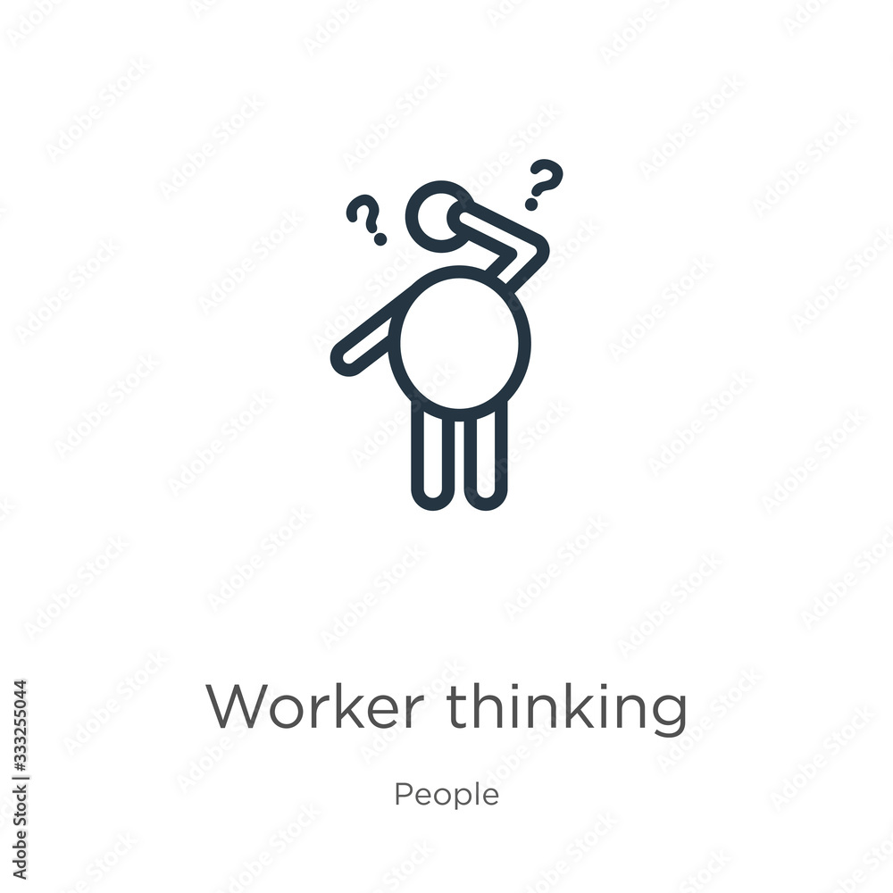 Poster worker thinking icon. thin linear worker thinking outline icon isolated on white background from peo
