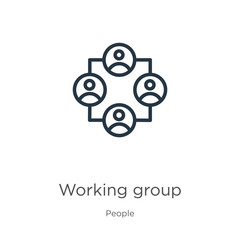 Working group icon. Thin linear working group outline icon isolated on white background from people collection. Line vector sign, symbol for web and mobile