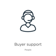 Fototapeta premium Buyer support icon. Thin linear buyer support outline icon isolated on white background from people collection. Line vector sign, symbol for web and mobile