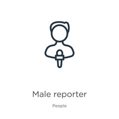 Male reporter icon. Thin linear male reporter outline icon isolated on white background from people collection. Line vector sign, symbol for web and mobile