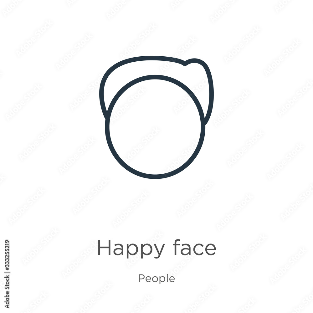 Poster happy face icon. thin linear happy face outline icon isolated on white background from people collec