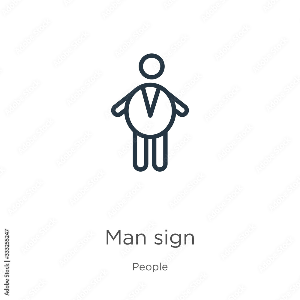 Poster man sign icon. thin linear man sign outline icon isolated on white background from people collection