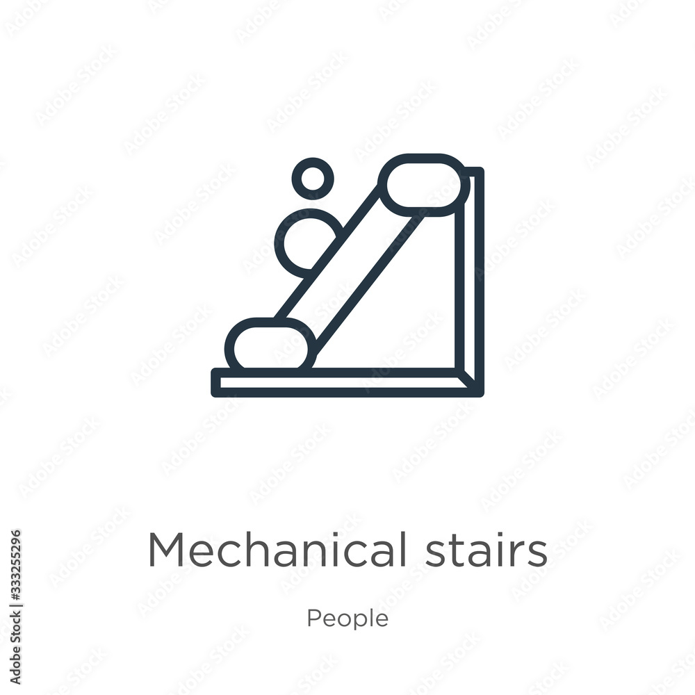 Poster mechanical stairs icon. thin linear mechanical stairs outline icon isolated on white background from