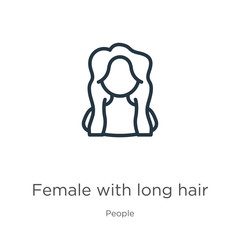 Female with long hair icon. Thin linear female with long hair outline icon isolated on white background from people collection. Line vector sign, symbol for web and mobile