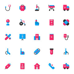 Set of Hospital, Medical, Clinic flat style icon - vector