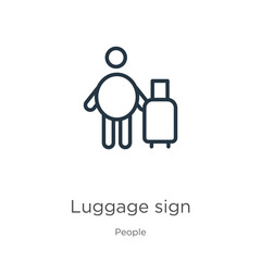 Luggage sign icon. Thin linear luggage sign outline icon isolated on white background from people collection. Line vector sign, symbol for web and mobile