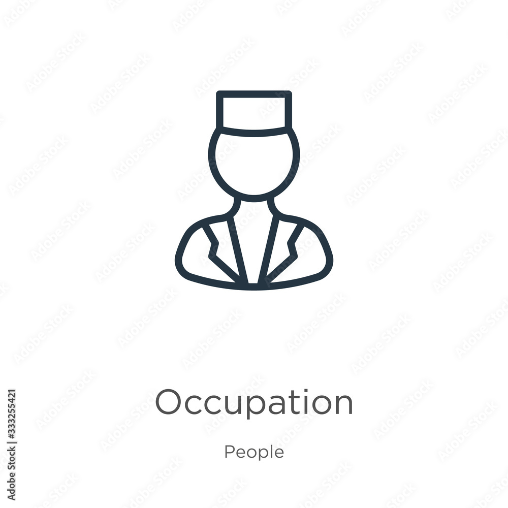 Poster occupation icon. thin linear occupation outline icon isolated on white background from people collec