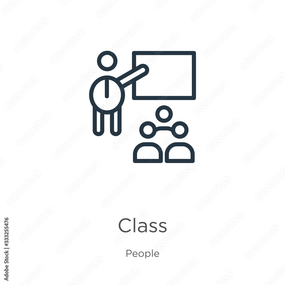Poster class icon. thin linear class outline icon isolated on white background from people collection. line