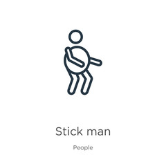 Stick man icon. Thin linear stick man outline icon isolated on white background from people collection. Line vector sign, symbol for web and mobile