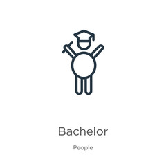Bachelor icon. Thin linear bachelor outline icon isolated on white background from people collection. Line vector sign, symbol for web and mobile