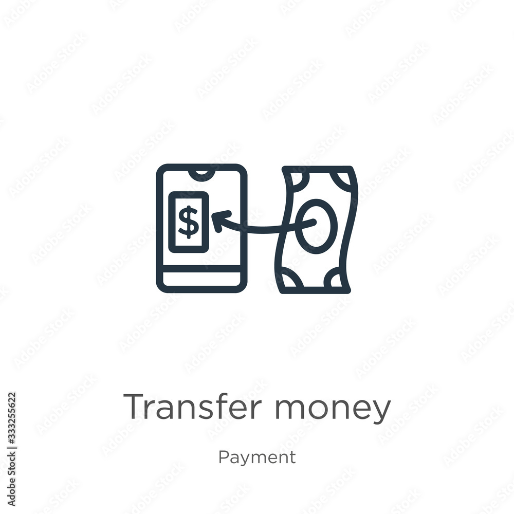 Poster transfer money icon. thin linear transfer money outline icon isolated on white background from payme