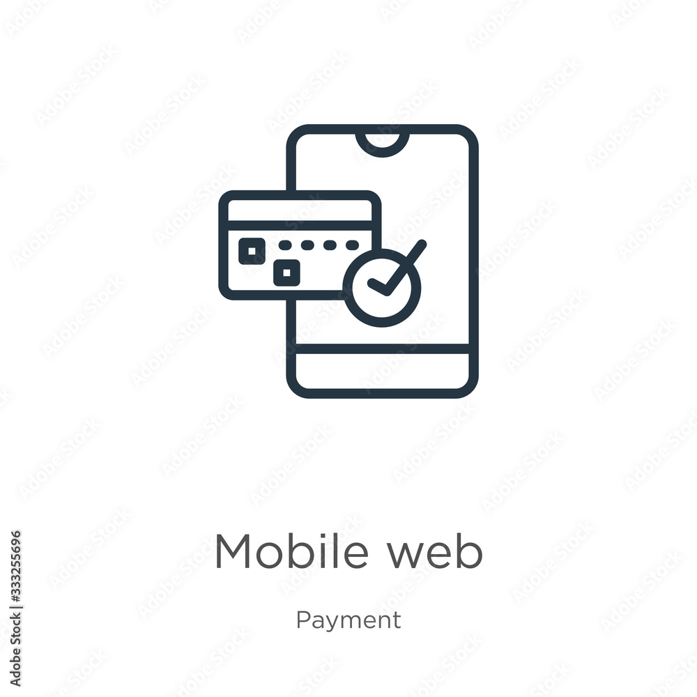 Poster mobile web icon. thin linear mobile web outline icon isolated on white background from payment colle