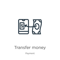 Transfer money icon. Thin linear transfer money outline icon isolated on white background from payment methods collection. Line vector sign, symbol for web and mobile