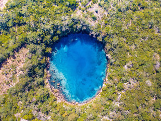 Aerial view with drone from Cenotes of Candelaria in Huehuetenango, Guatemala