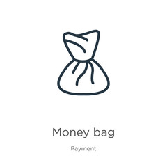 Money bag icon. Thin linear money bag outline icon isolated on white background from payment collection. Line vector sign, symbol for web and mobile