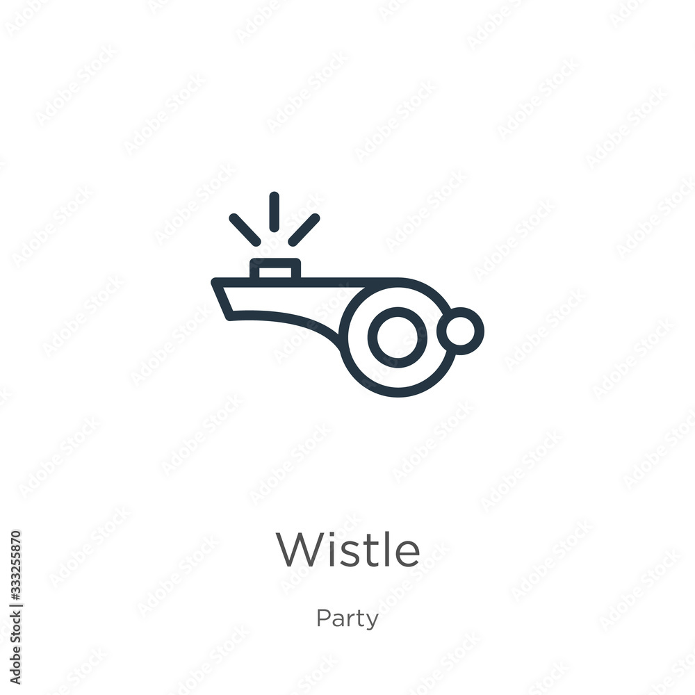 Poster wistle icon. thin linear wistle outline icon isolated on white background from party collection. lin