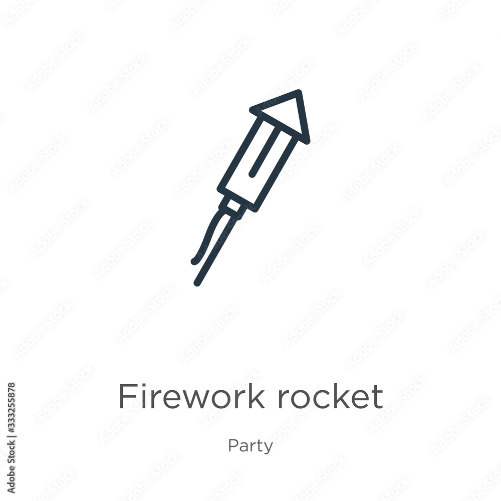 Poster firework rocket icon. thin linear firework rocket outline icon isolated on white background from par