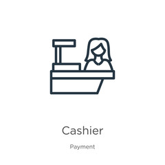 Cashier icon. Thin linear cashier outline icon isolated on white background from payment collection. Line vector sign, symbol for web and mobile