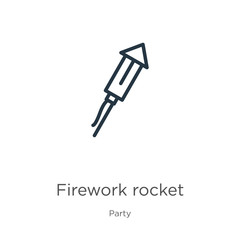 Firework rocket icon. Thin linear firework rocket outline icon isolated on white background from party collection. Line vector sign, symbol for web and mobile