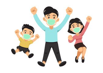 Air pollution concept family wearing protective face masks for design.