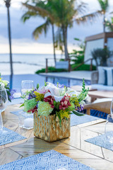 blue beach front wedding table setting