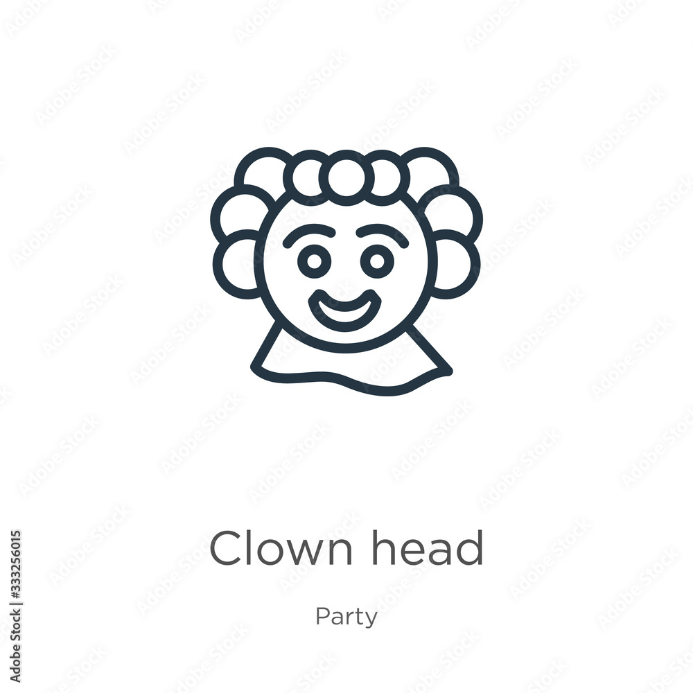 Poster clown head icon. thin linear clown head outline icon isolated on white background from party collect