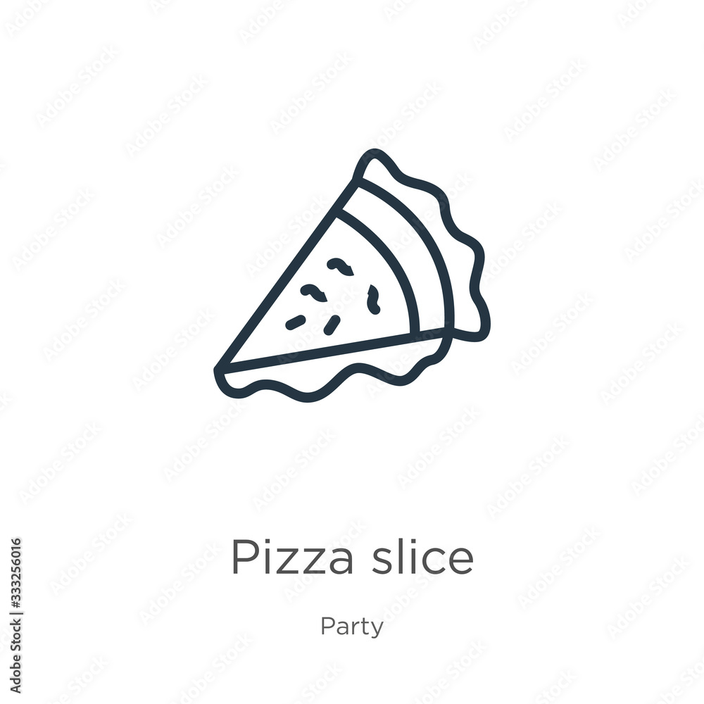 Poster pizza slice icon. thin linear pizza slice outline icon isolated on white background from party colle