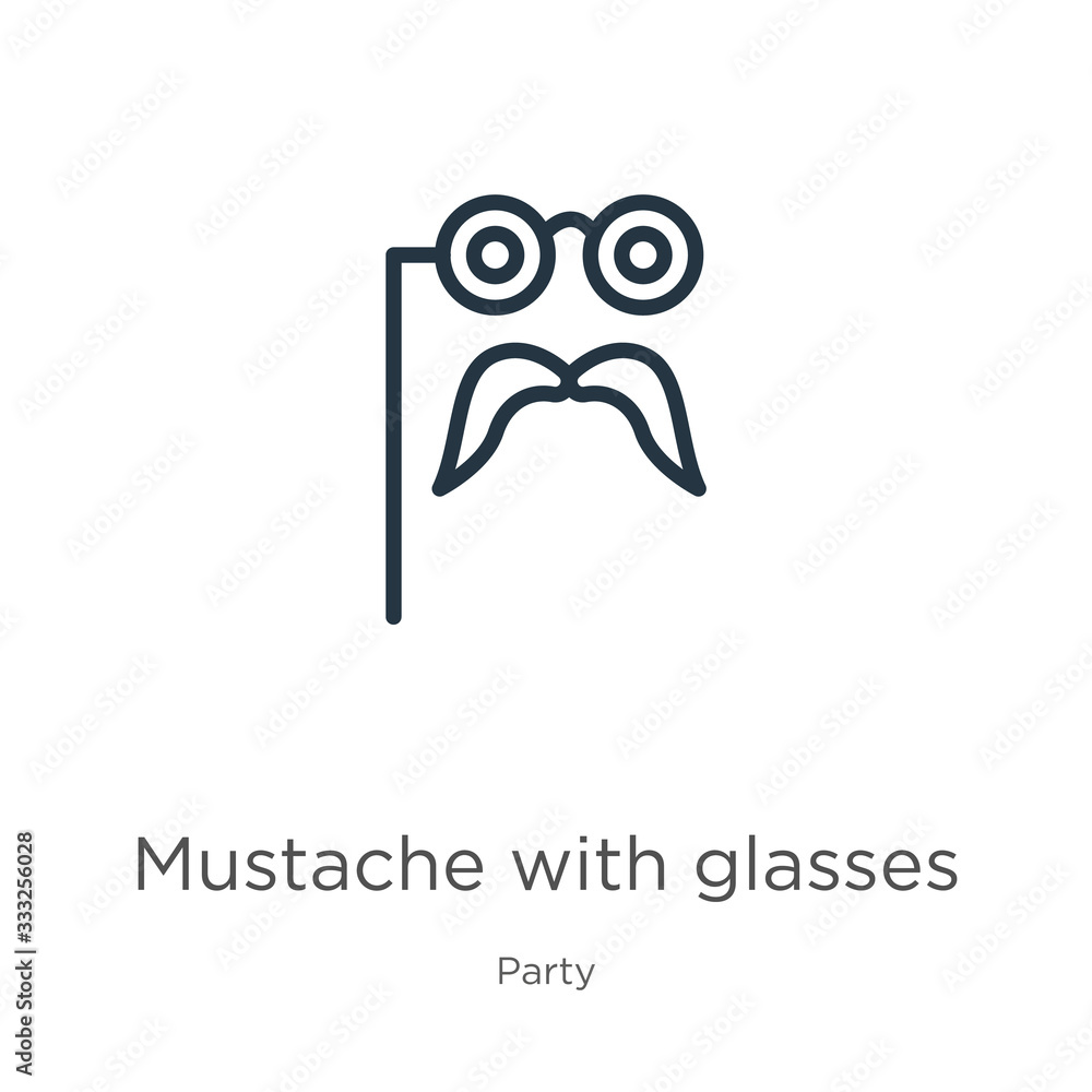 Poster mustache with glasses icon. thin linear mustache with glasses outline icon isolated on white backgro