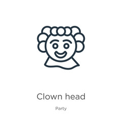 Clown head icon. Thin linear clown head outline icon isolated on white background from party collection. Line vector sign, symbol for web and mobile