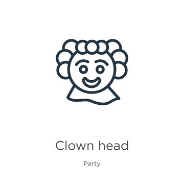 Clown head icon. Thin linear clown head outline icon isolated on white background from party collection. Line vector sign, symbol for web and mobile