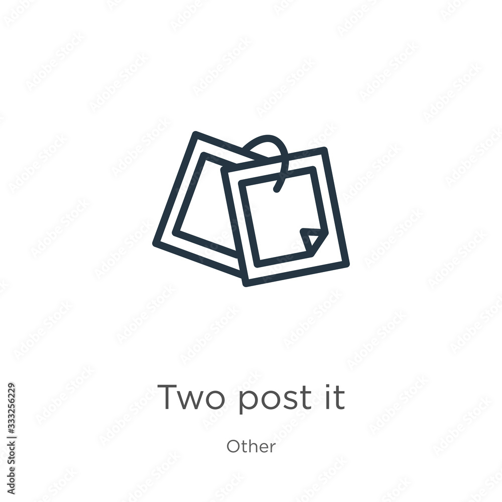 Aufkleber two post it icon. thin linear two post it outline icon isolated on white background from other colle