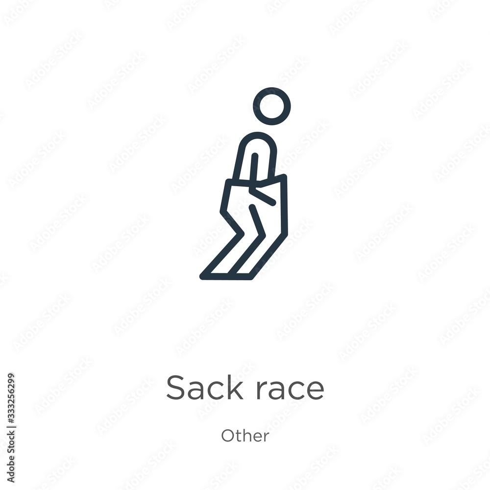 Poster sack race icon. thin linear sack race outline icon isolated on white background from other collectio