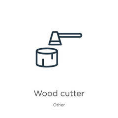 Wood cutter icon. Thin linear wood cutter outline icon isolated on white background from other collection. Line vector sign, symbol for web and mobile