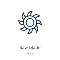 Saw blade icon. Thin linear saw blade outline icon isolated on white background from other collection. Line vector sign, symbol for web and mobile
