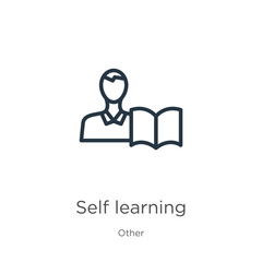 Self learning icon. Thin linear self learning outline icon isolated on white background from other collection. Line vector sign, symbol for web and mobile