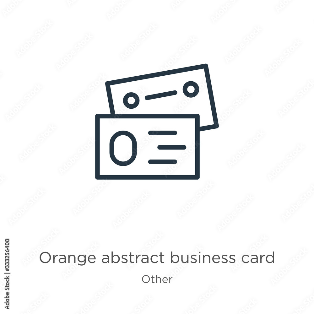 Poster orange abstract business card icon. thin linear orange abstract business card outline icon isolated 