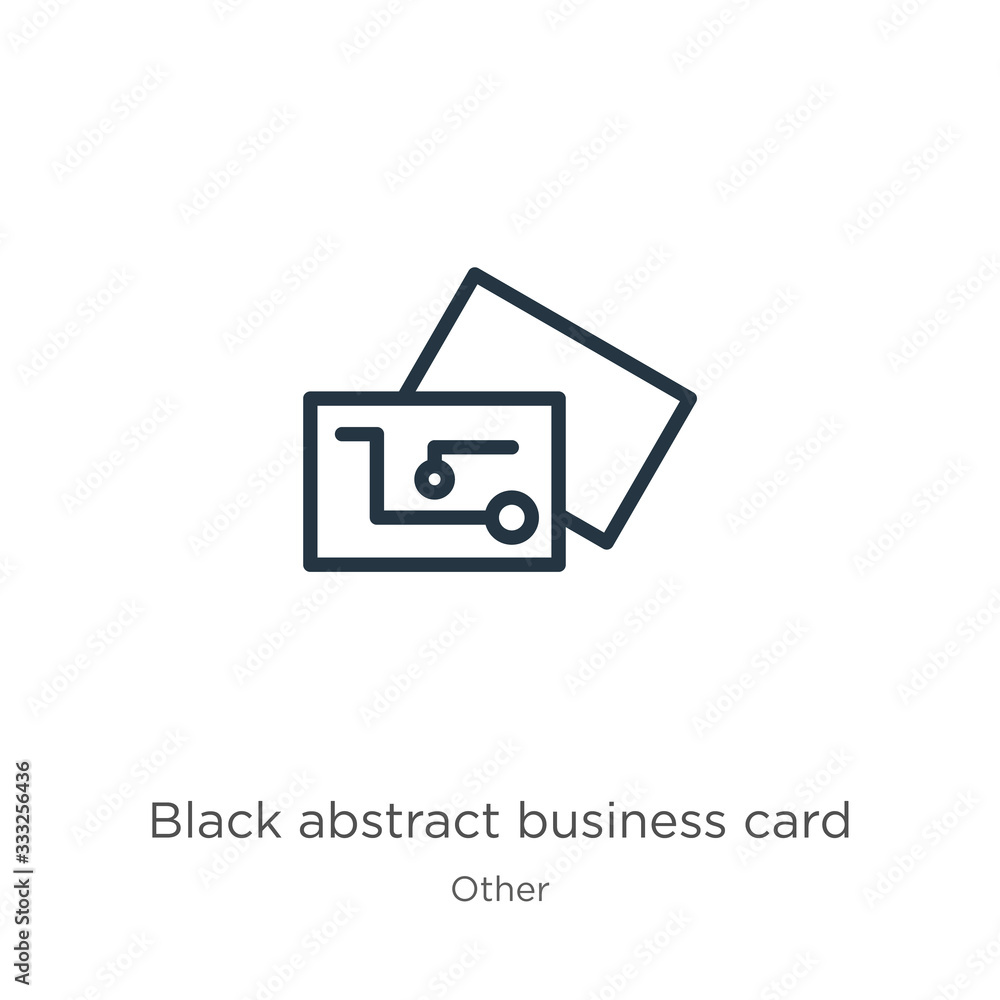 Poster black abstract business card icon. thin linear black abstract business card outline icon isolated on