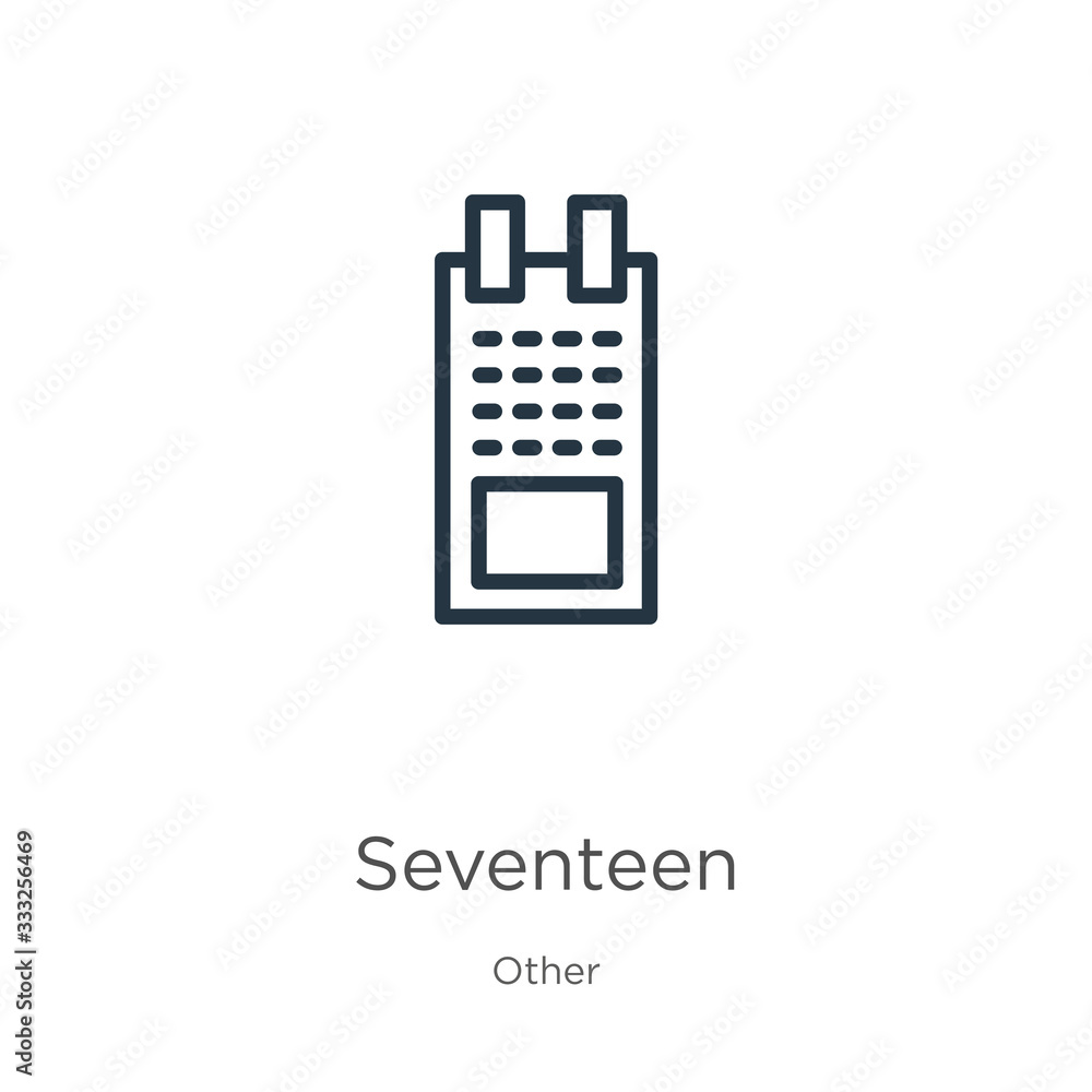 Poster seventeen icon. thin linear seventeen outline icon isolated on white background from other collectio