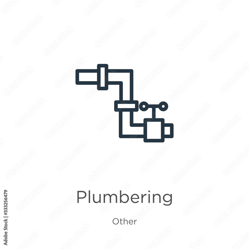 Poster plumbering icon. thin linear plumbering outline icon isolated on white background from other collect