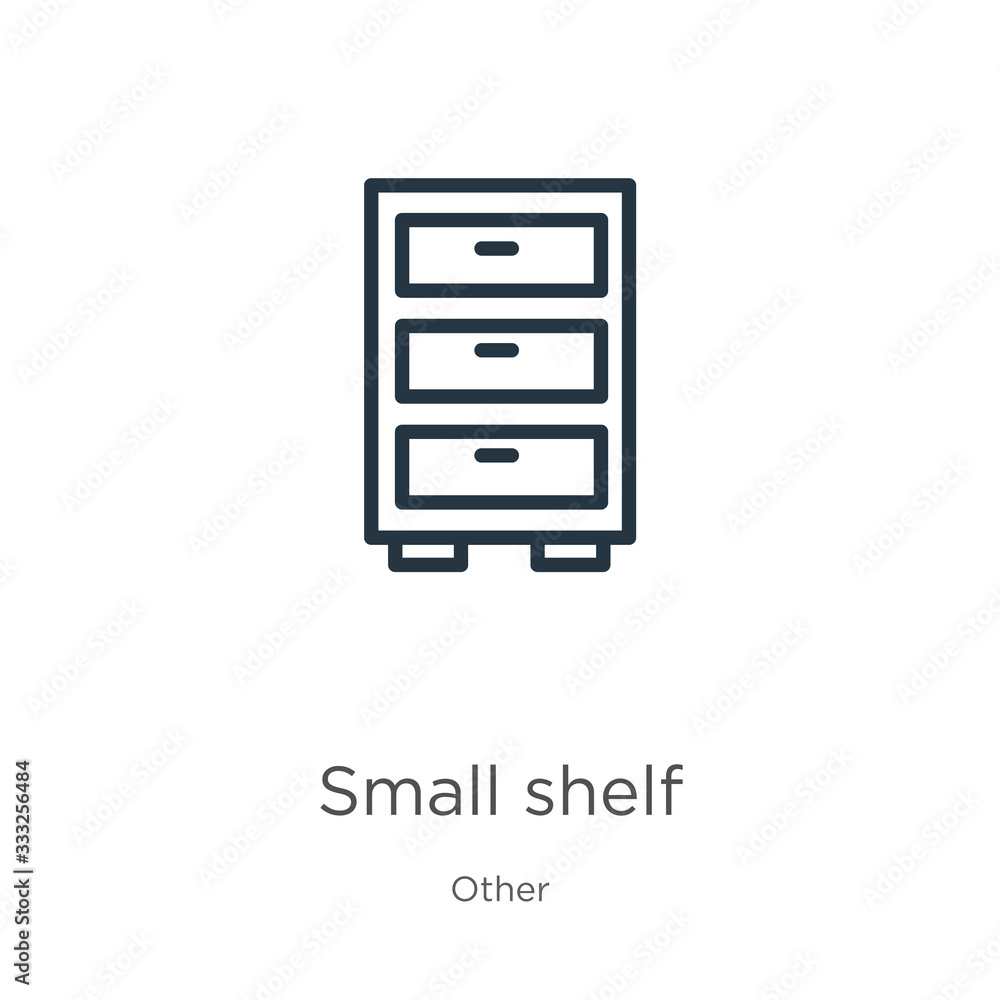 Poster small shelf icon. thin linear small shelf outline icon isolated on white background from other colle