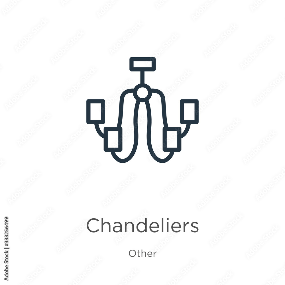 Poster chandeliers icon. thin linear chandeliers outline icon isolated on white background from other colle