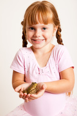 Little Princess Girl Holding a Frog, Fairy Tale Magic