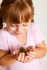 Little Princess Girl Holding a Frog, Fairy Tale Magic