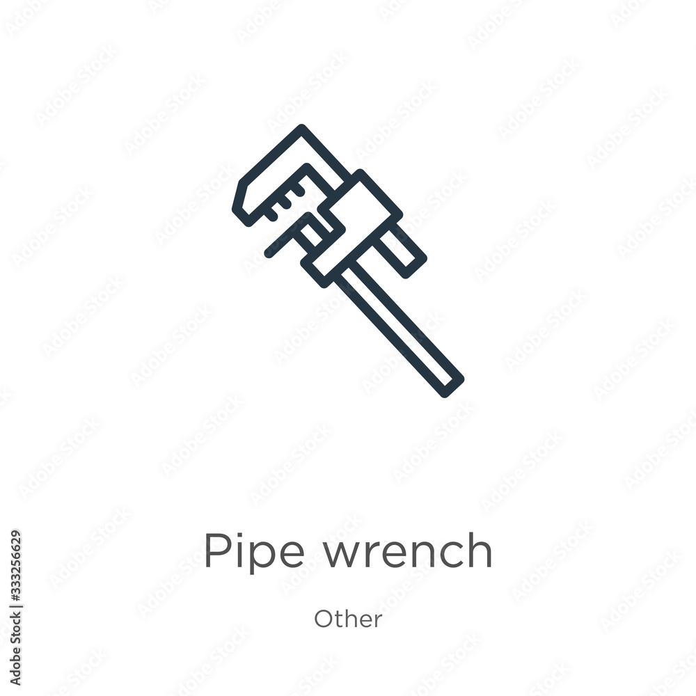 Poster pipe wrench icon. thin linear pipe wrench outline icon isolated on white background from other colle